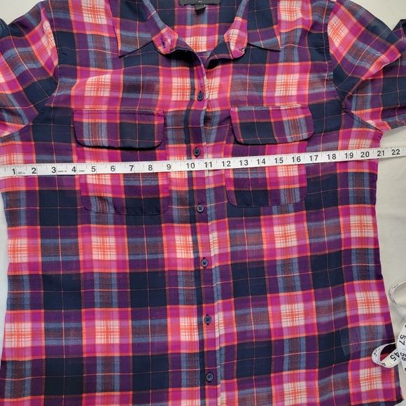 Banana Republic Factory Button-up Shirt Sheer Pink Blue Plaid Long Sleeve Preppy - Picture 9 of 12